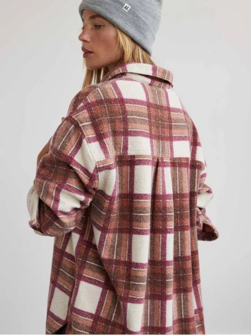 American Eagle “Love Shacket” Plaid Sherpa Shirt Jacket XXL Oversized
